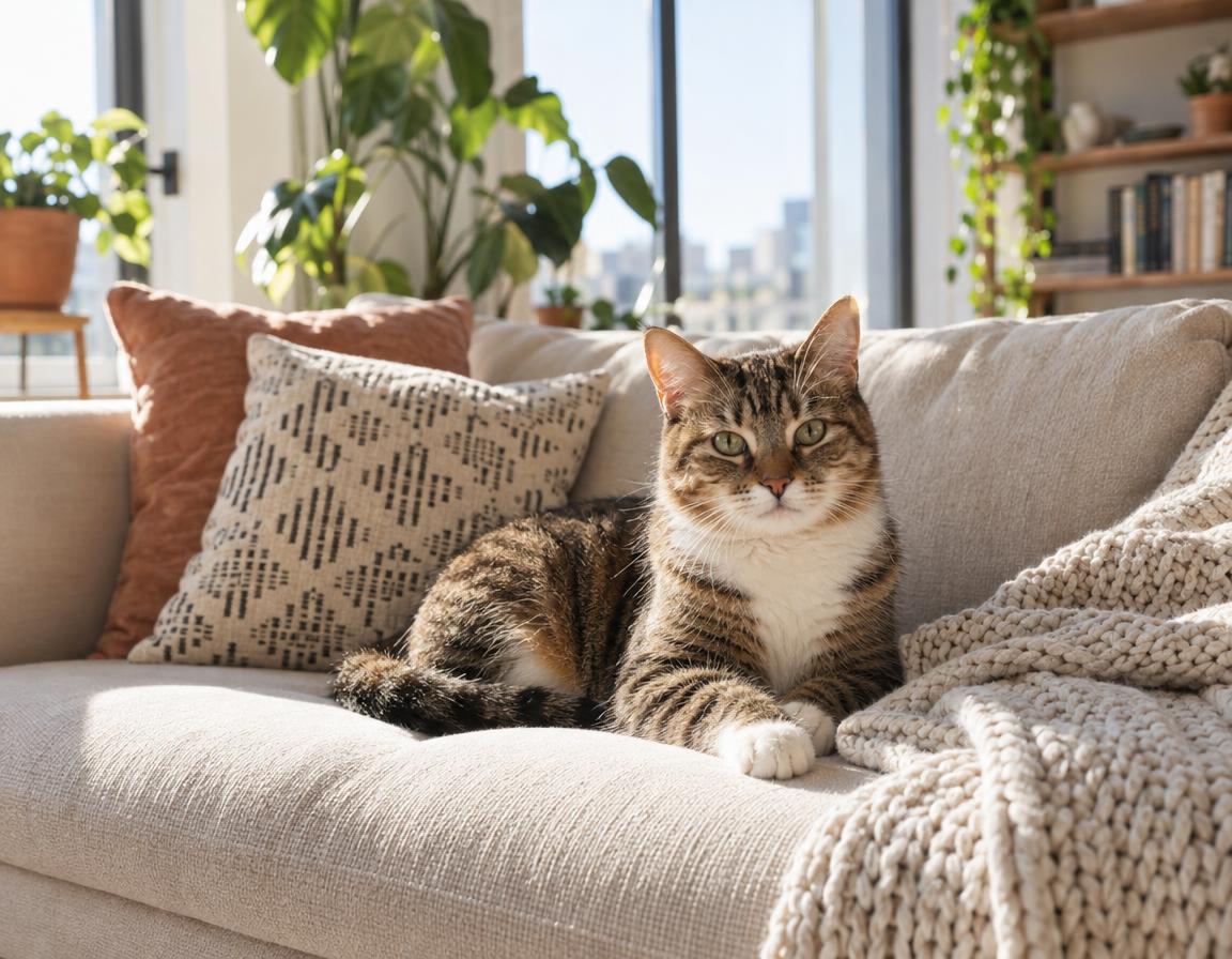 Katze alleine zuhause auf dem Sofa