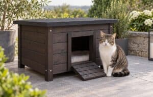 Mehr über den Artikel erfahren Katzenhaus wetterfest: Materialvergleich, Konstruktion & Kaufratgeber